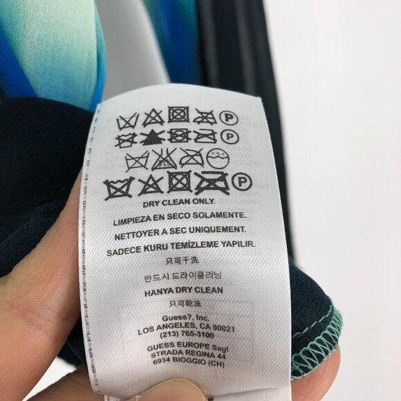 NWT Marciano paisley patterned green blue ombre long sleeve button neck top S - Picture 8 of 16